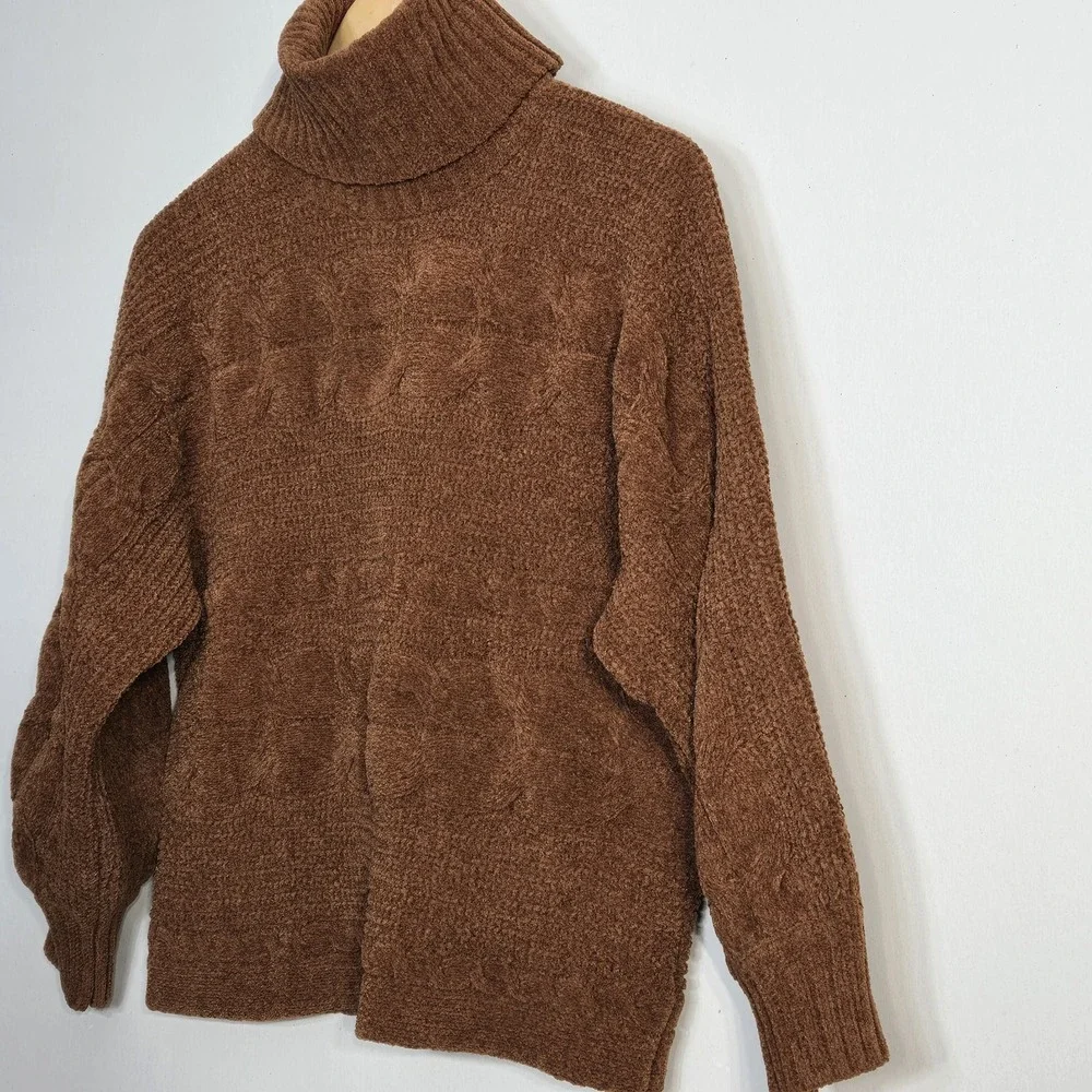 Olive & Oak Chunky Knit Turtleneck Sweater L Rust‎ Orange Textured Cozy Pullover